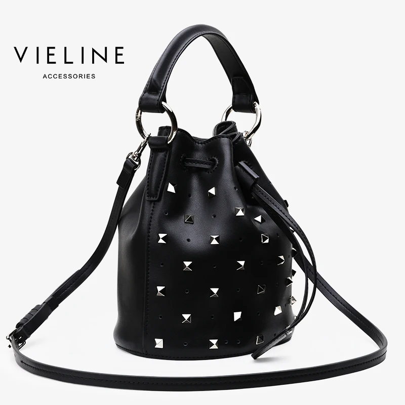 Женская сумка-мешок Vieline из натуральной кожи, сумка через плечо из коровьей кожи, сумка с заклепками, дизайн для выставки в Милане
