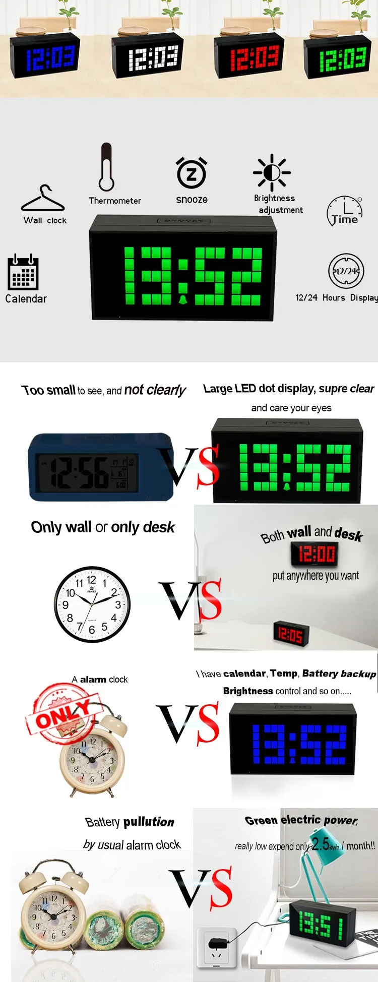 Big Display Large Alarm Clock Time Modern Alarm Clock Smart Clocks Countdown Digital Snooze Clock