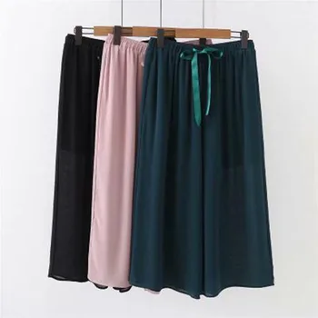 

Summer Chiffon Wide Leg Pants Womens High Waist Loose Plus Size 5XL Womens Pants Solid Color Black Pink Casual Pants Mujer A343