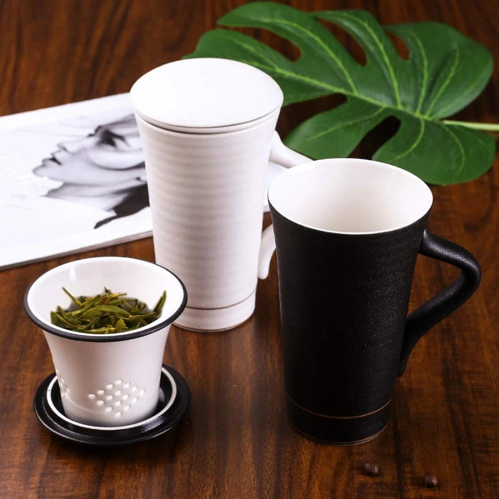Taza cerámica, colador de porcelana sin plomo de 17 oz, taza de té con tapa y asa para preparar té de hojas sueltas|Tazas| AliExpress