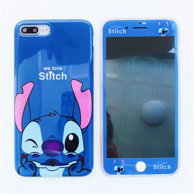 Закаленное стекло с мультяшным рисунком для iPhone 7 8 6s 6 Plus защитная пленка+ чехол для телефона