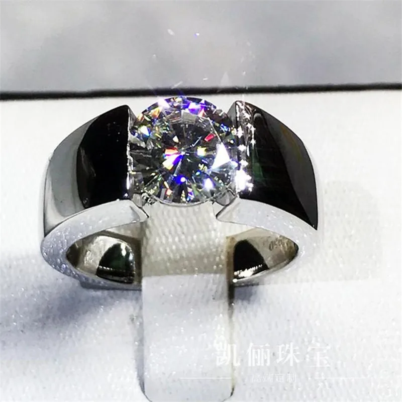 Кольцо-пасьянс, 2ct, AAAAA, Cz, камень, 925 пробы, серебро, обручальное кольцо для женщин, мужчин, ювелирные изделия на палец - Цвет основного камня: Silver