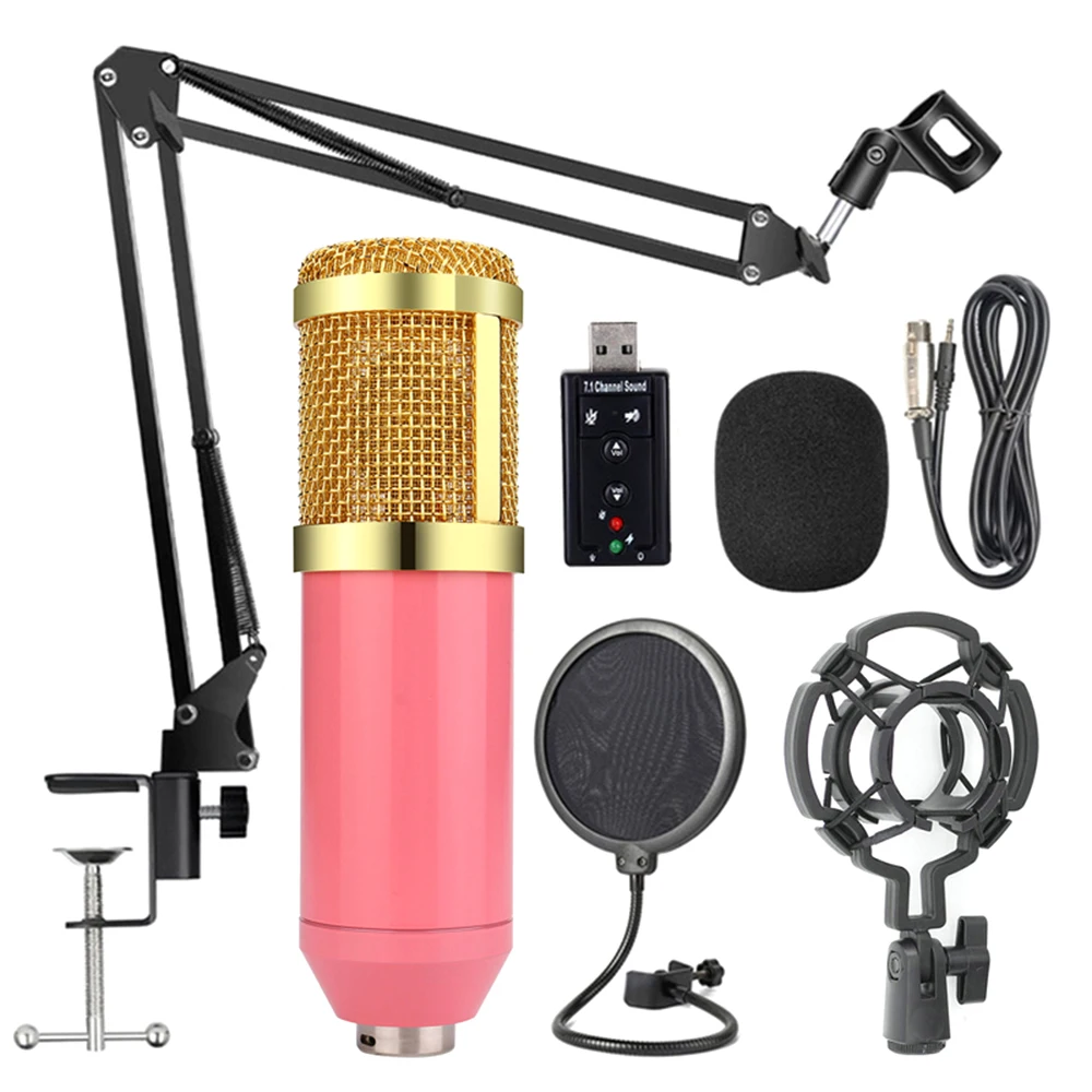 Pink and Gold BM800 профессиональная Подвеска для микрофона, комплект студийного живого потока, вещания, записи, конденсаторный микрофон, набор - Цвет: Pink and Gold