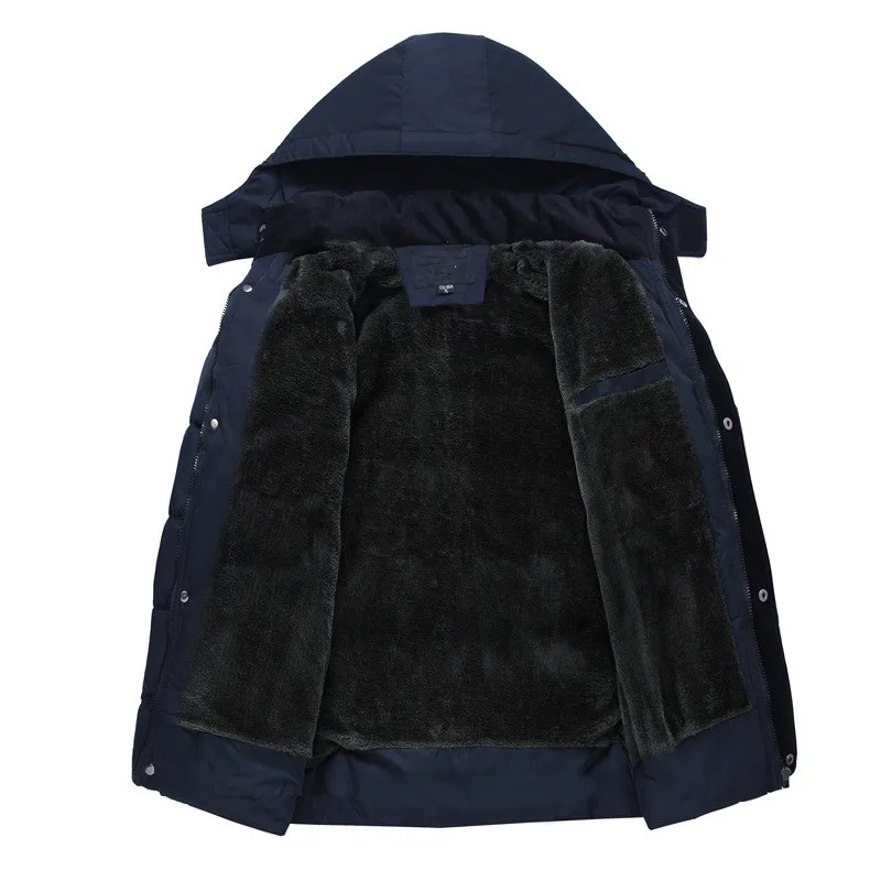 Men's Winter Thick Fleece Down Jacket New Hooded Coats Casual Thick Down Parka Male Slim Casual Cotton-Padded Coats XL-4XL