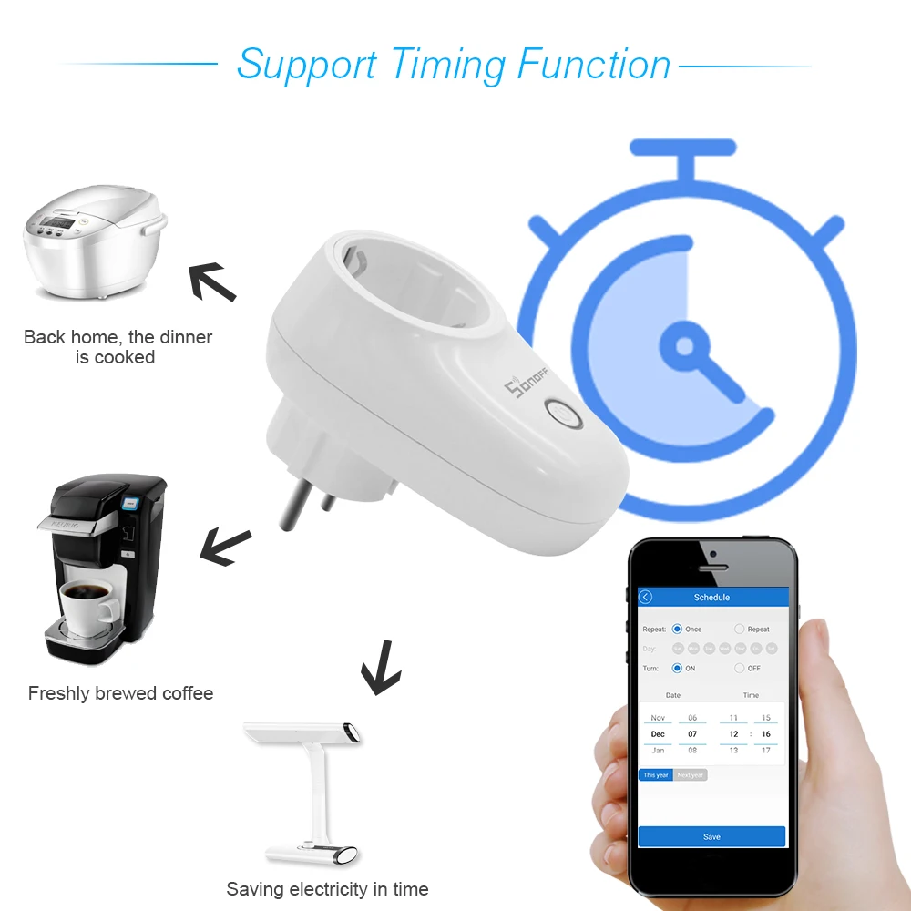 5 шт. SONOFF S26 ITEAD Wifi умная розетка беспроводной пульт дистанционного управления зарядный адаптер умный дом розетки питания ЕС Тип F Смарт время