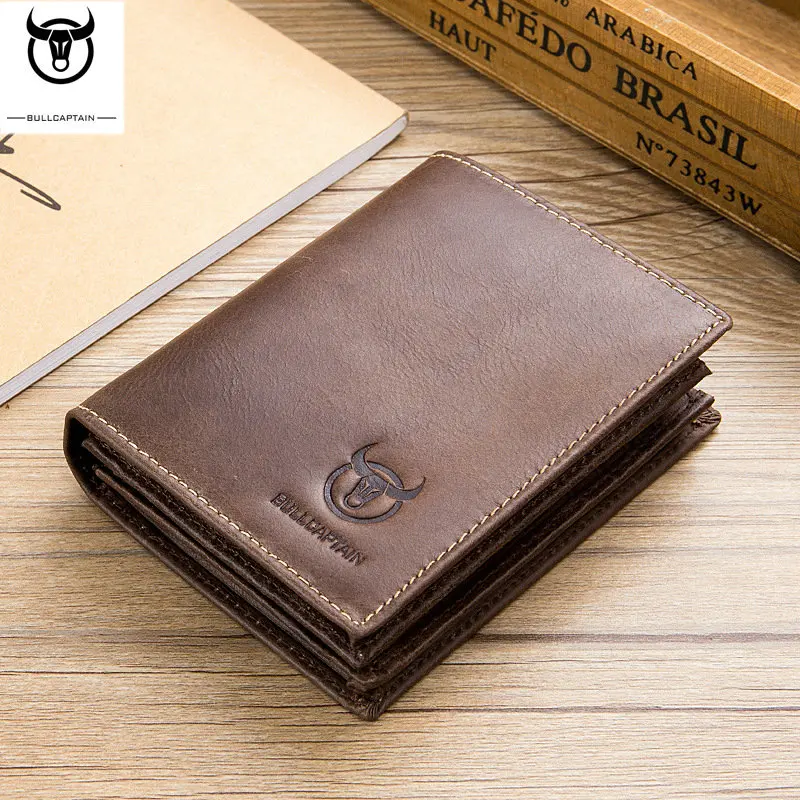 

BULLCAPTAIN Genuine Leather Small Wallet Coin Pocket Purse Card Holder Men Wallets Money Cartera Hombre Bag Male Clutch