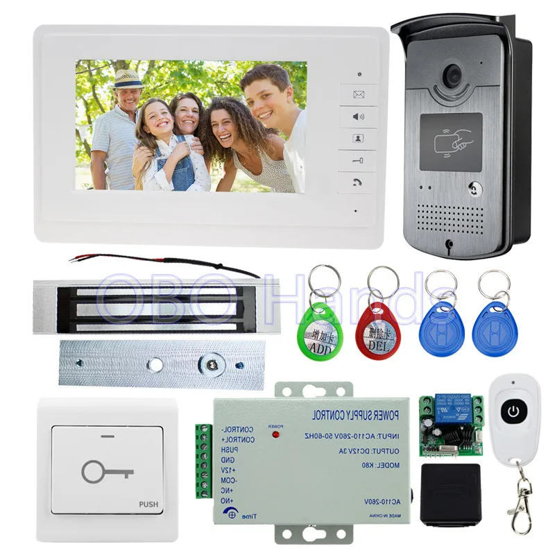 

7'' wired color video door phone intercom system kit set with RFID access IR camera+180KG magnetic lock with high quality