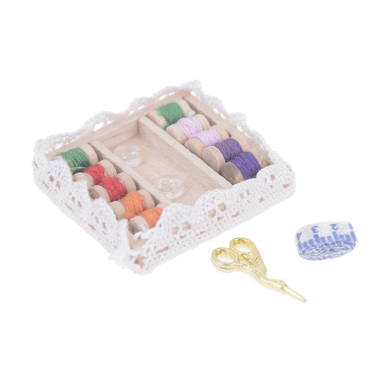 1:12 миниатюрная винтажная швейная коробка с ножницами-иглами, набор для украшения кукольного домика, аксессуары для мебели, игрушки для детей, декор кукольного домика - Цвет: 1PCS