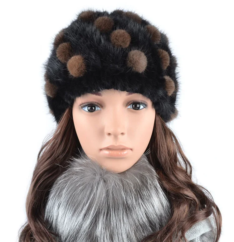 

2016 women's mink knitted cap women's fur hat ball cap winter hat thermal