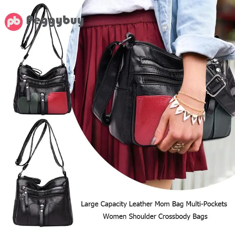 Fashion Women Crossbody Bag Black Soft Washed Leather Shoulder Bag Patchwork Messenger Bag Small Flap Bag for Girls sac a main