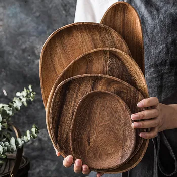 

Creative Japanese Acacia Wood Pallet Solid Wood Disk Plate Hotel Tea Disk Fruit Disk Breakfast Dedic ated Plate Dishes
