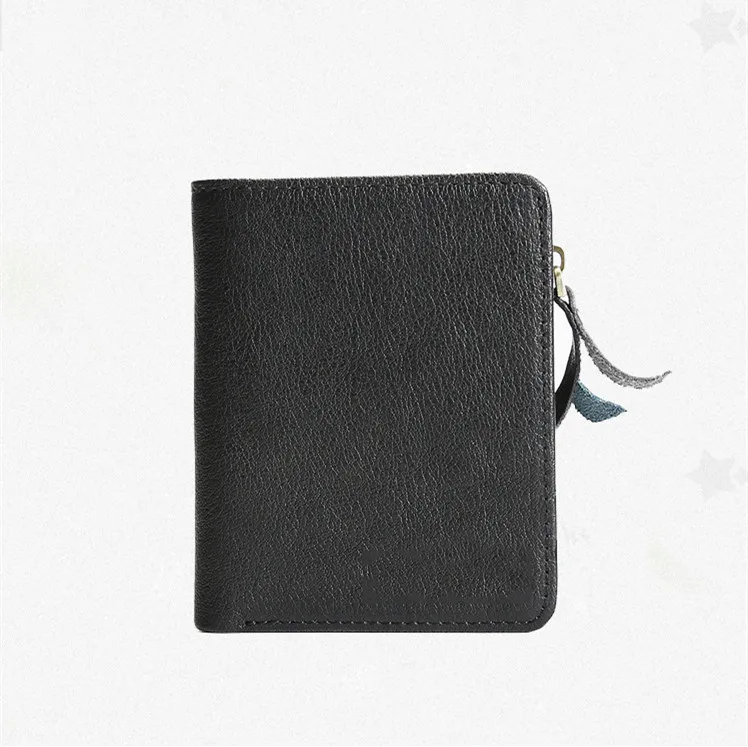 SIMLINE из натуральной кожи Для мужчин кошелек Для мужчин с коротким Двойные кошельки кошелек кредитной держатель для карт с молнией карманное портмоне фирменный дизайн - Цвет: Black