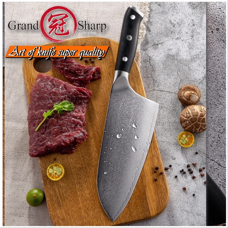 

Cleaver Knife 7.2 inch VG10 Japanese Damascus Steel Kitchen Knives 67 Layers Butcher Tools Chef