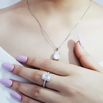 

Real 925 Sterling Silver jewelry set for Engagement Wedding Bridal Jewelry for brides gifts Christmas anniversary J4746s