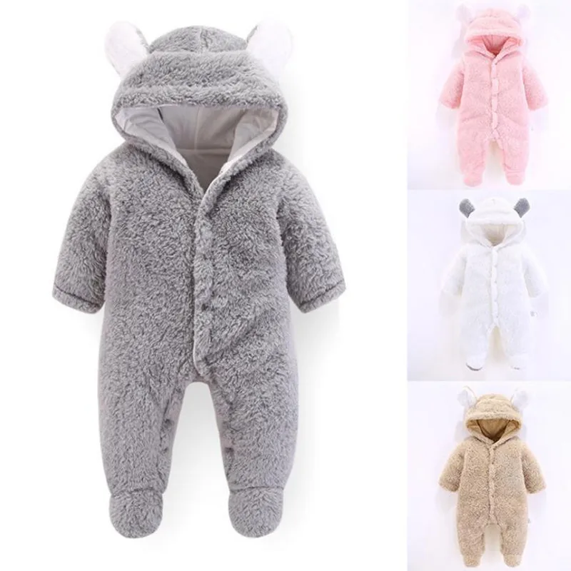

Newborn Baby Winter Hooded Clothes Tiny Cotton Baby Jumpsuit Toddler Romper Winter Overalls Baby 3-12 Months