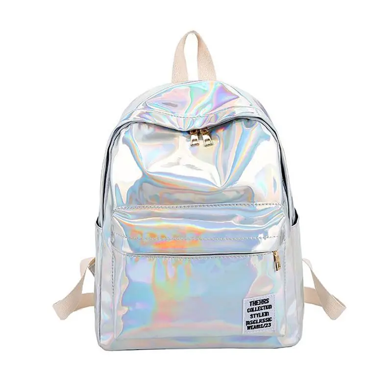 Женские голограммные лазерные ПВХ дорожные рюкзаки для девочек-подростков школьные сумки на плечо - Цвет: Серебристый