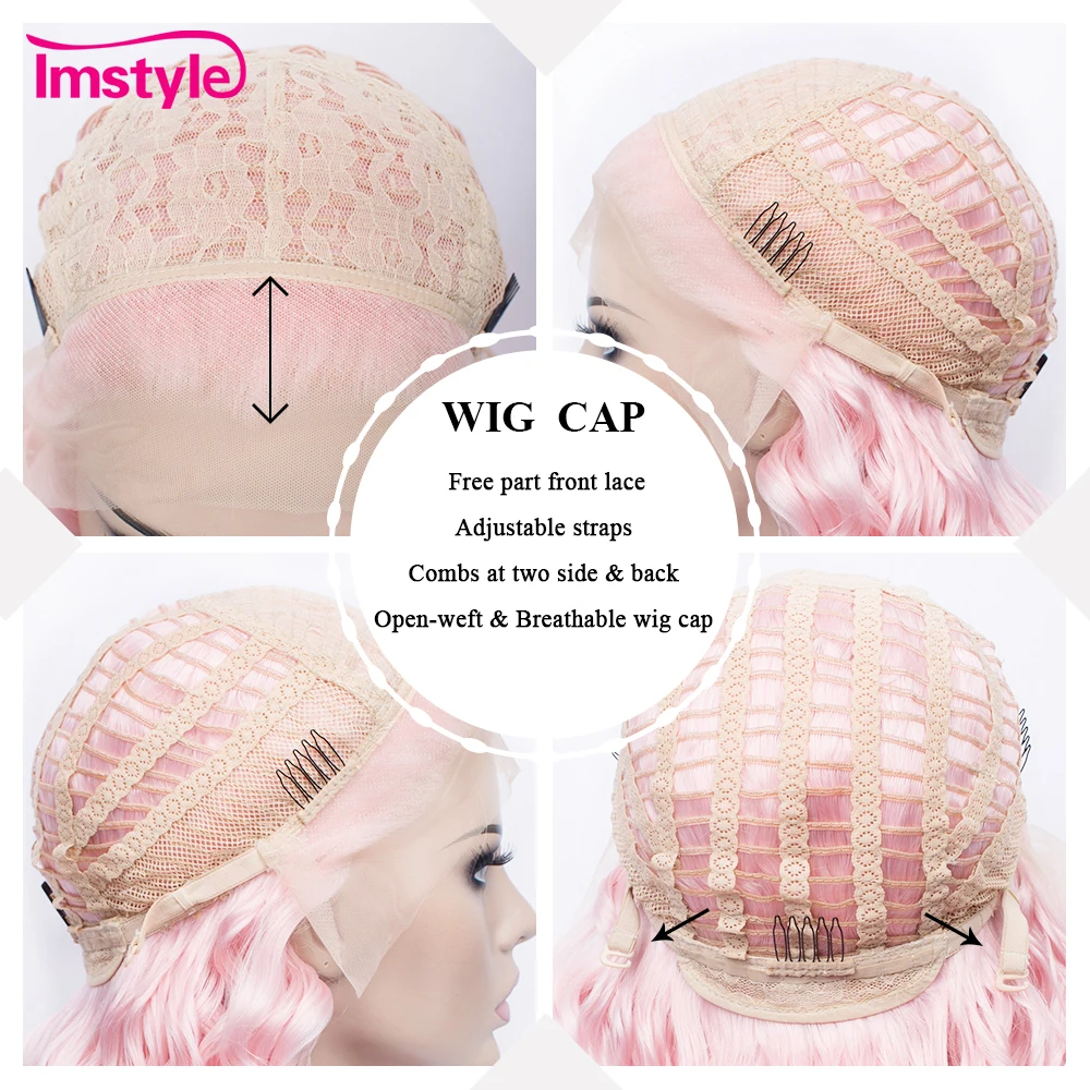 Имстайл кудрявые розовые парики синтетические кружевные передние для женщин - Фото №1