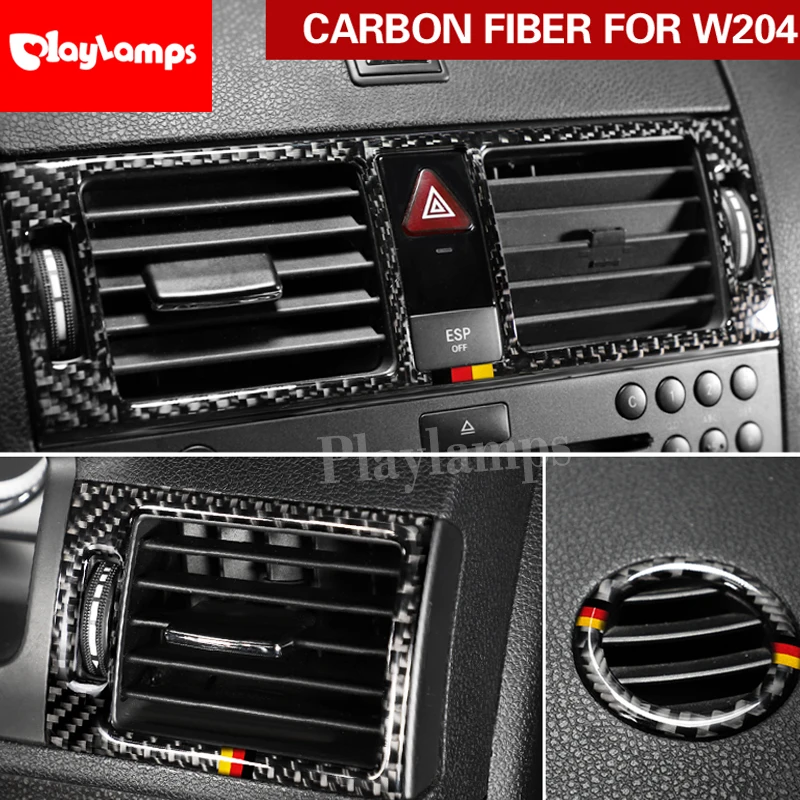 

Carbon fiber Refit Car interior Stickers Dashboard Central Air Outlet Frame Trim cover For mercedes Benz C class W204 2007-2010