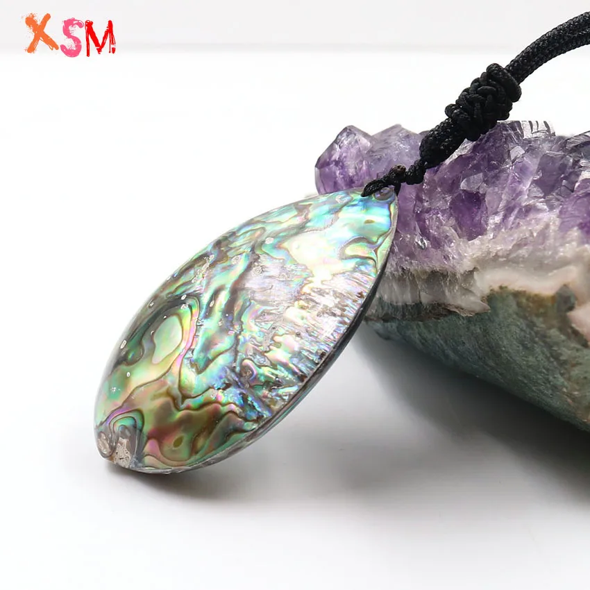 

xinshangmie Natural Double Side Abalone Oyster Paua Shell Pendant Necklac Colorful Mother of Pearl Shell DIY Handmade Jewelry