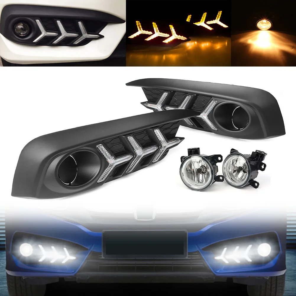 Dual Color Car Front Fog Lamp Turn Signal Light Drl For Honda Civic 2016 2017 2018 1pair