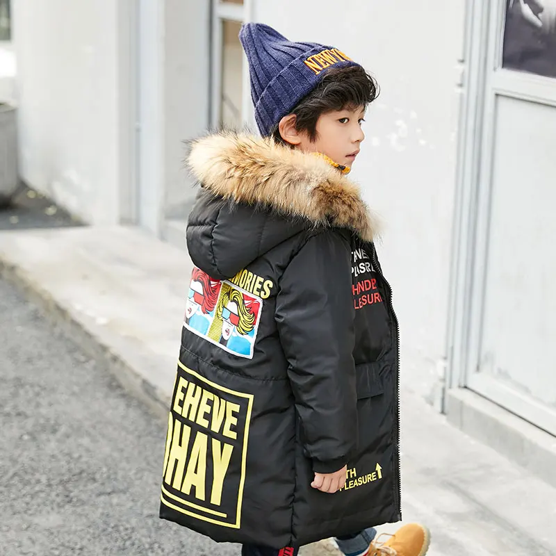 

FYH New Children Clothing Winter Boys Fur Hooded Coat Kids Warm Thicken Jacket Big Boys Winter Parka Coat Outerwear for 4-14Y