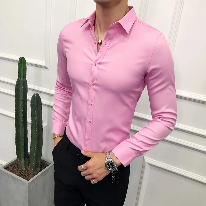 heymoney Mens Tops Soild Color Blouses Long Sleeve Button Down Dress Shirt 