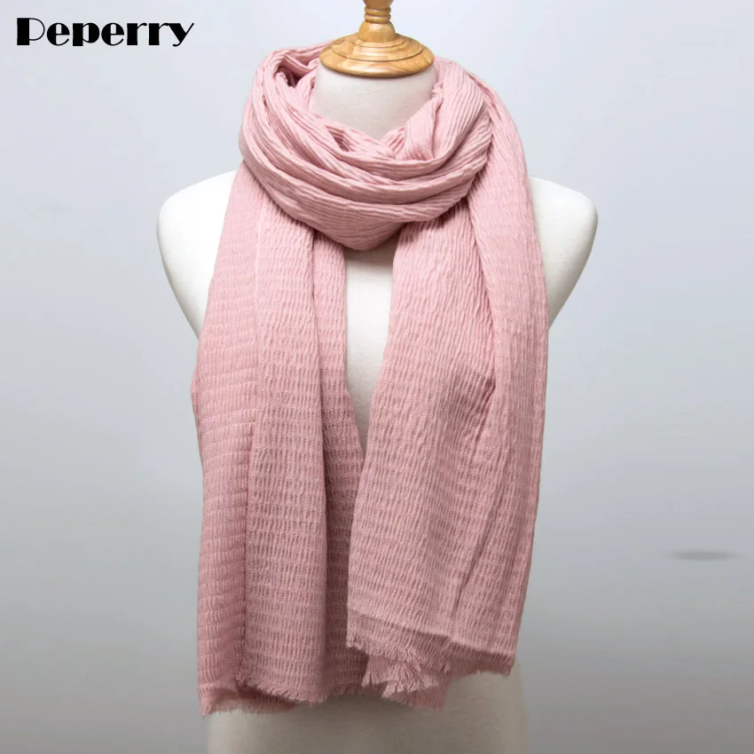 

Pink Scarf Pleated Scarf Women Solid Color Femme Foulard Hijab Shawl Wrap Warm Fashion Real Pictures 180*80cm