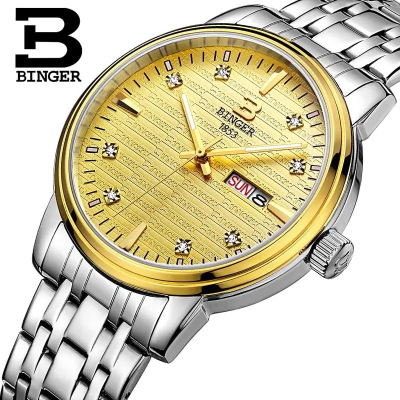 Швейцария мужские часы люксовый бренд Наручные часы Бингер ультратонкие кварцевые часы из нержавеющей стали glowwatch мужские часы B3036-5