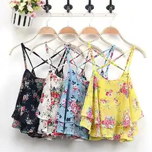 Hot Women’s Summer Sleeveless Strap Flower Print Chiffon Shirt Vest Blouses Crop Top 6KCQ 7G5E