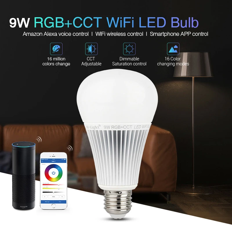 Miboxer YB1 2 4G 9W RGB + CCT Wifi Светодиодная лампа Беспроводная 2700K-6500K с регулируемой