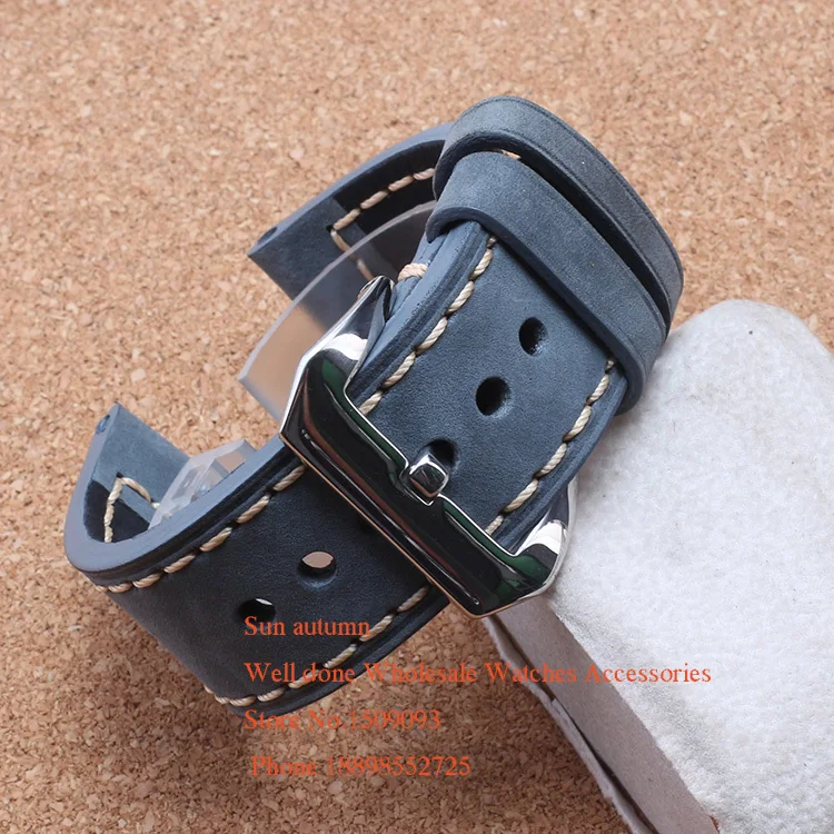 

Italian Cowhide Leather smooth Grey Watch band Strap 20mm 22mm 24mm 26mm Watchband Bracelet Thicker belt men watches accessories