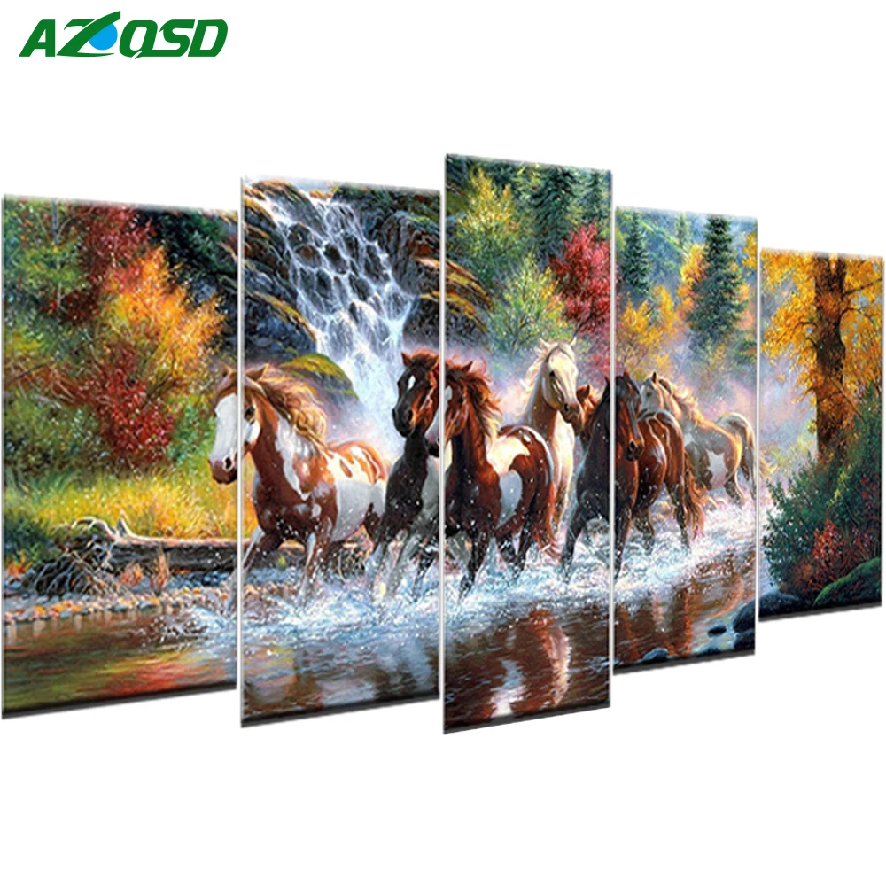 AZQSD DIY Полная квадратная Алмазная картина "бегущая лошадь" мульти-картина комбинация 5D Вышивка крестом, мозаичный Декор