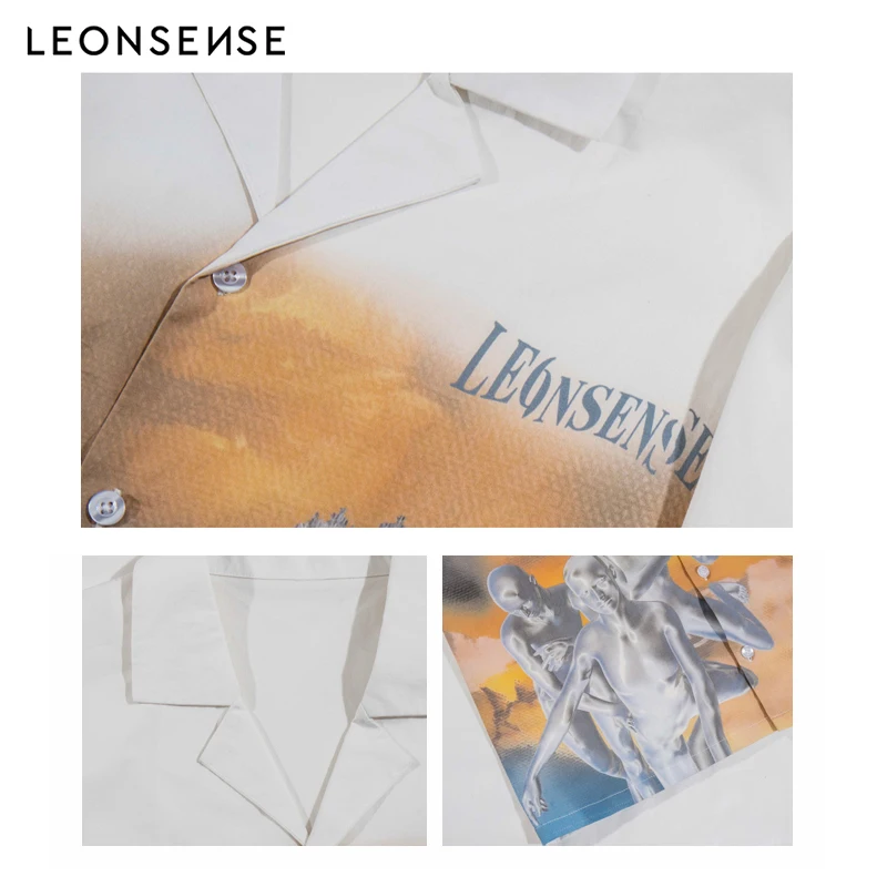 LEONSENSE/Модная брендовая мужская одежда оранжевая рубашка с короткими рукавами и