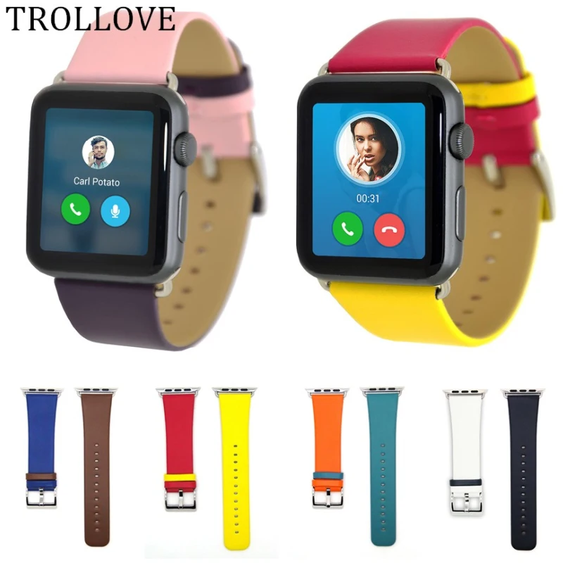 

TROLLOVE leather strap band for apple watch 42mm 38mm Double color wrist bracelet watch strap series 3/2/1 replace watchband