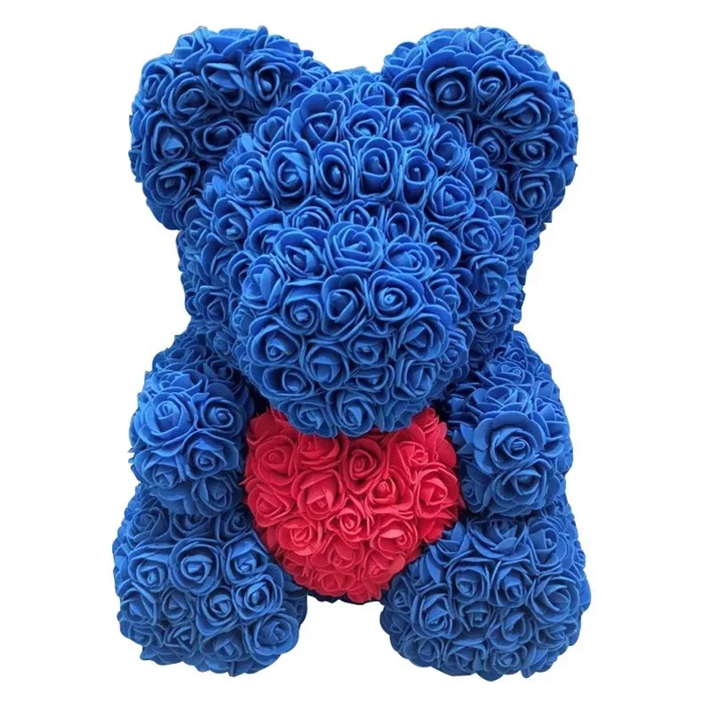Прямая поставка 40 см розовый медведь сердце искусственный цветок Роза плюшевый медведь для женщин День Святого Валентина Свадьба День рождения Рождественский подарок - Цвет: Deep blue red H