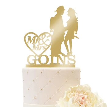 

Firefighter Bride and Groom Cake Topper Custom Wedding Engagement Cakes Decorating Mr Mrs Anniversary Personalised Last Name