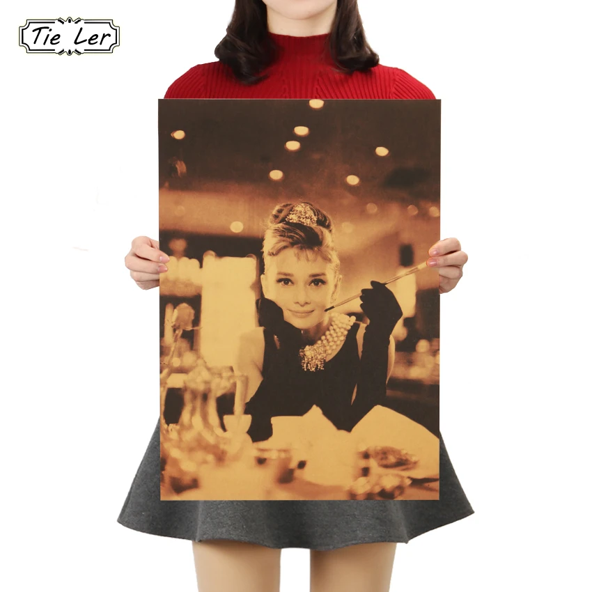 

TIE LER Audrey Hepburn Super Star Classic Movie Kraft Paper Poster Wall Stickers Decoration Painting 50.5X35cm
