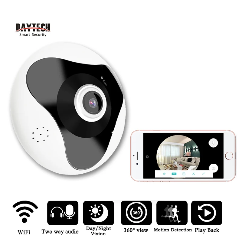 DAYTECH Wireless Panoramic Camera 960P Fisheye IP Camera WiFi Home Security IR Motion Sensor Two Way Audio 360 Degree Full View DAYTECH Wireless Panoramic Camera 960P Fisheye IP Camera WiFi Home Security IR Motion Sensor Two Way Audio 360 Degree Full View