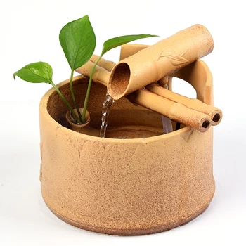 

110/220V Brief Ceramic Feng Shui Water Fountain Office Desktop Decoration Decor Home Fish Tanks Small Flower Vase Birthday Gifts