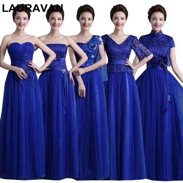 Vestidos de dama de honor de tul cruzado con escote ilusión Azul Royal