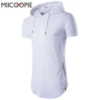 Brand Summer T Shirt Men Short Sleeve Cotton Long T-Shirt Hooded Slim Men
