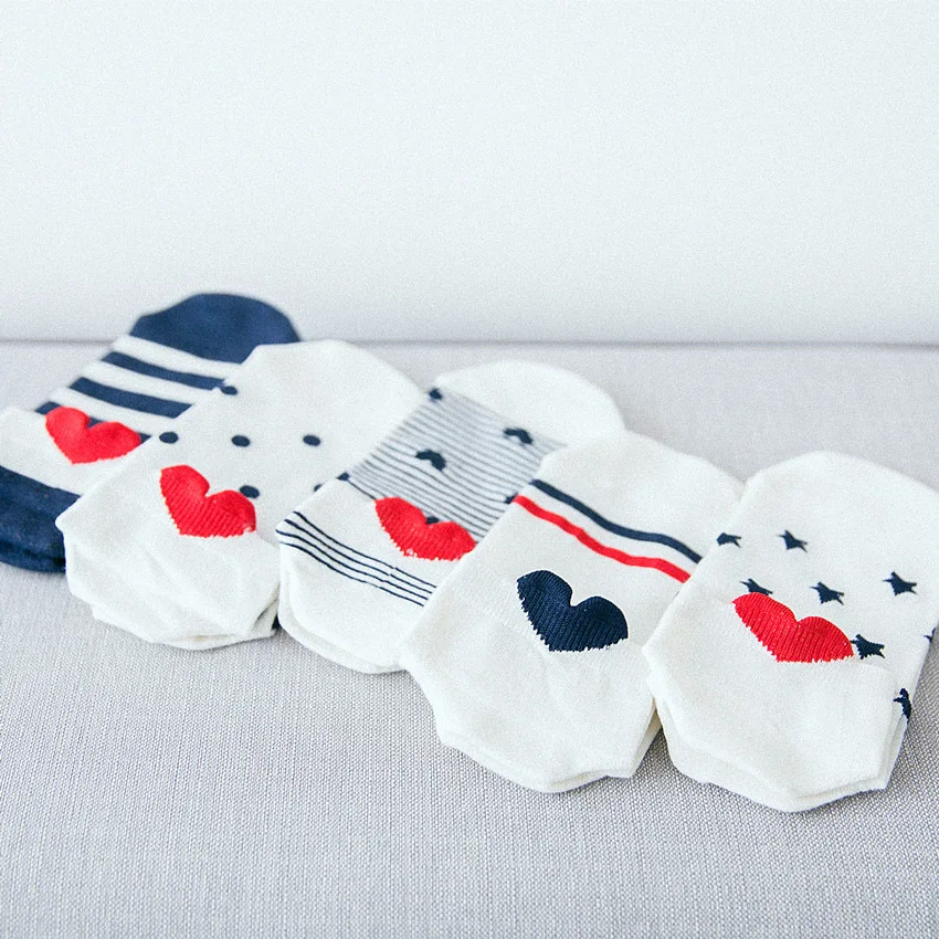 

5 Pair Girls Cute Low Cut Short Socks Cotton Striped Dot Star Printed Ankle Socks Funny Woman Socks Red Heart Stereoscopic Ear