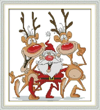 

Santa and the reindeer , counted printed on fabric DMC 14CT 11CT Cross Stitch kits,embroidery needlework Sets, Home Decor