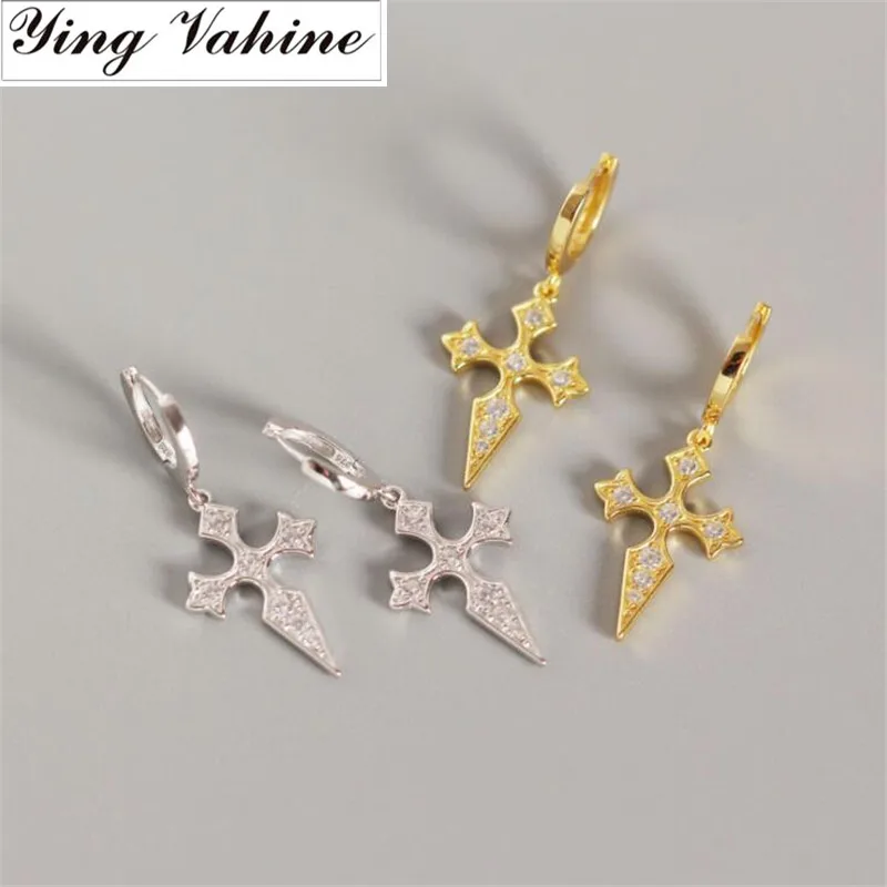 Ying Vahine Baroco Стиль 925 подвеска в форме серебряного крестика маленькие серьги-гвоздики для женщин