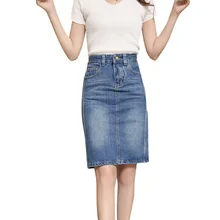 Women Denim Pencil Skirt Stretch Slim Fit Bodycon Midi Skirt LF88