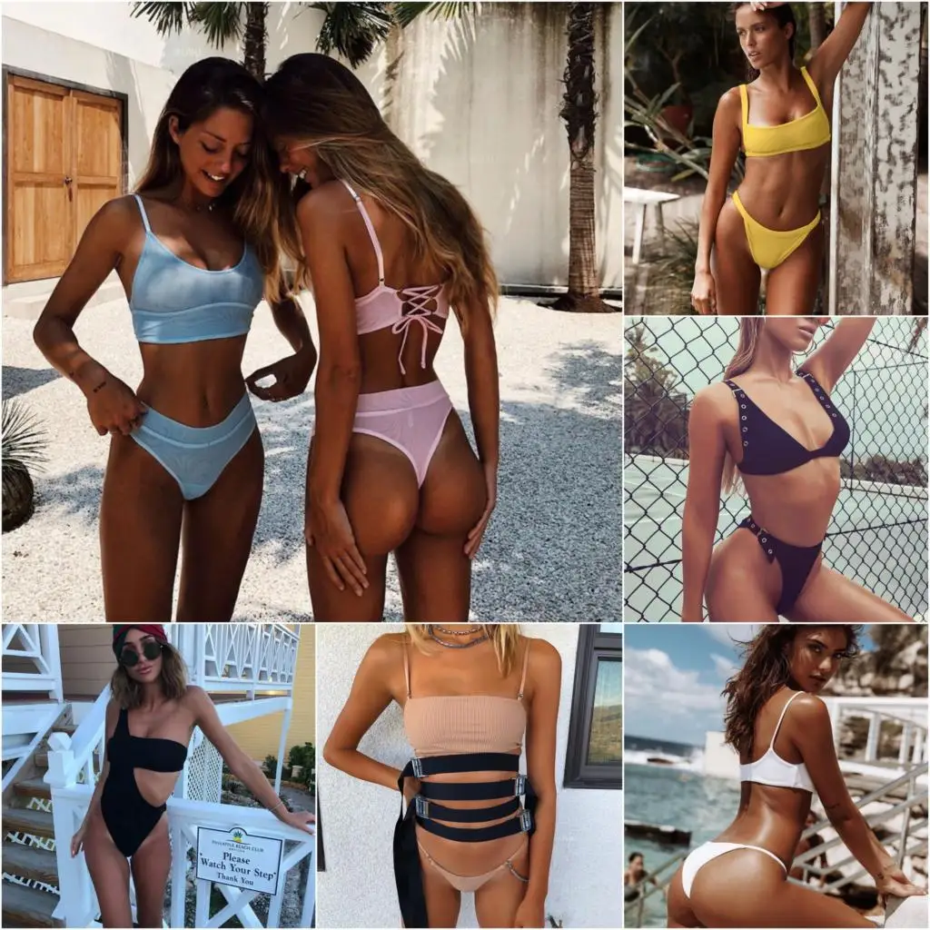 

Rib Women Bikini Set Sexy Swimsuit Summer 2019 Bandage Bathing Suit Brazilian Bikini Swimwear Bikini Women