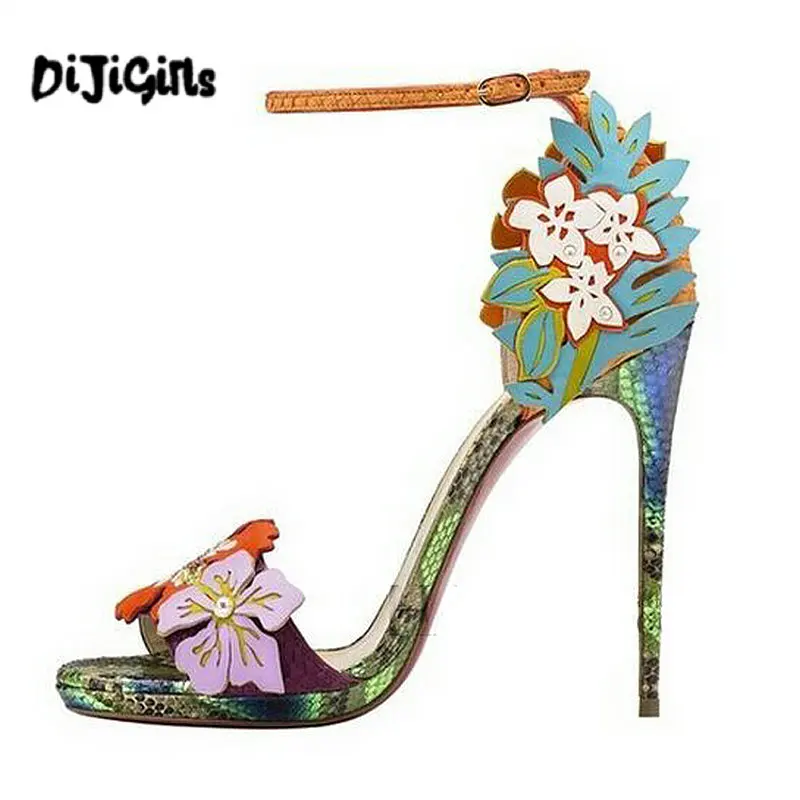 

DIJIGIRLS Sweet High Heels Sandals beautiful Appliques snake Ankle Strap Shoes party Shoes Woman Summer Gladiator Sandals
