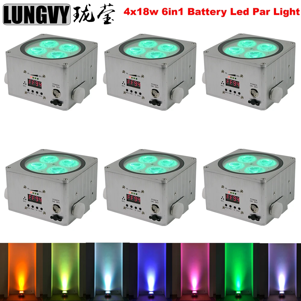 

Free Shipping 6pcs/Lot 4*18W 6in1 RGBAW UV Led Light Dj Led On Battery /Par Led Battery Powered Wireless LED Display Bar Uplight