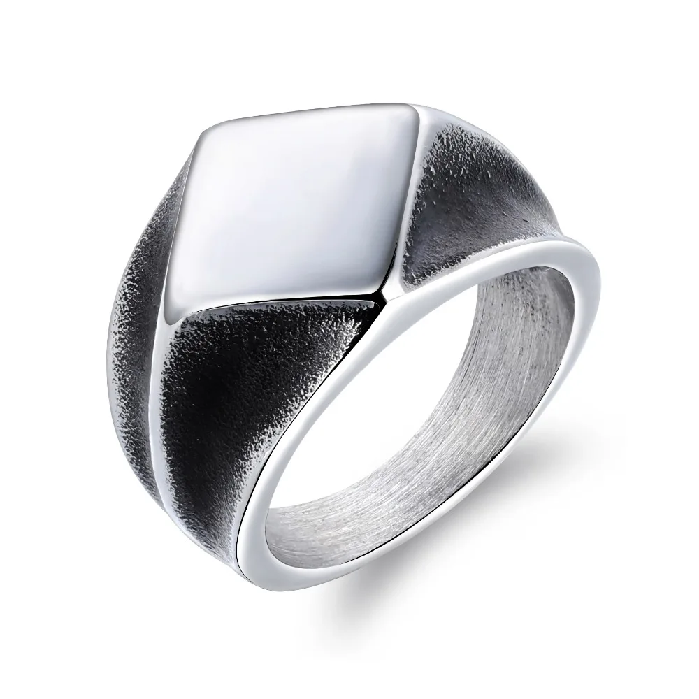 

Retro Punk Smooth Rhombus Signet Stainless Steel Men's Ring Gold Color/ Black / steel Party Finger Jewelry boy gift HJ636