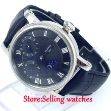 42mm parnis black dial GMT blue hands hand winding movement mens watch